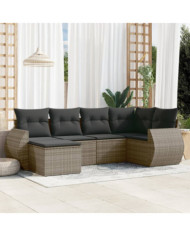 Salon de jardin 6 pcs avec coussins gris résine tressée | Mobilier & Déco