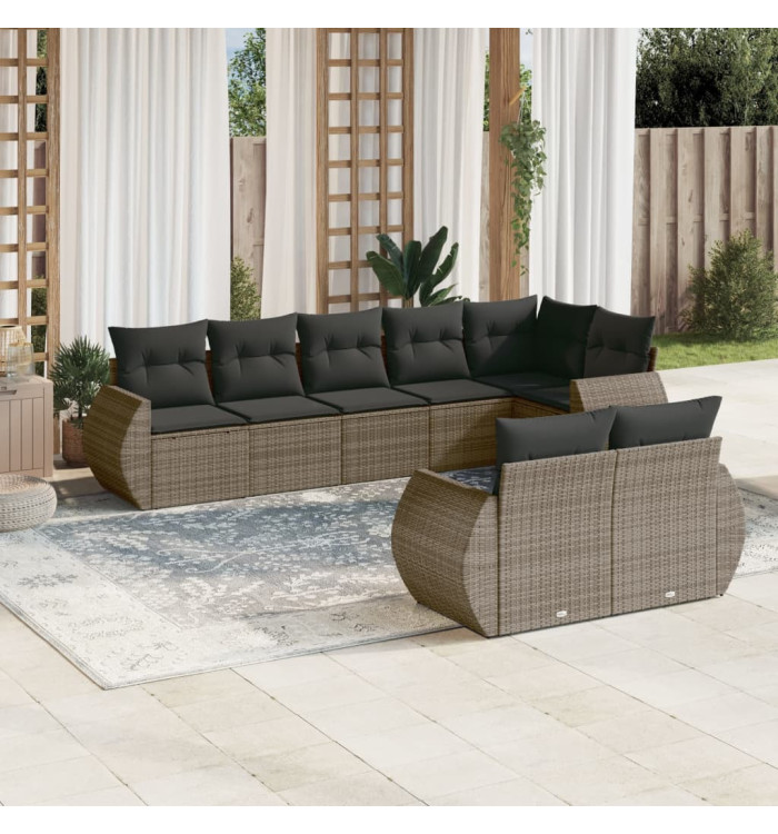 Salon de jardin 8 pcs avec coussins gris résine tressée | Mobilier & Déco