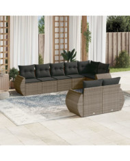 Salon de jardin 8 pcs avec coussins gris résine tressée | Mobilier & Déco