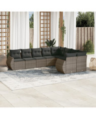 Salon de jardin 9 pcs avec coussins gris résine tressée | Mobilier & Déco