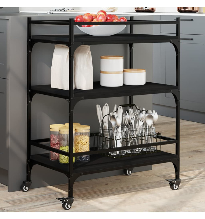 Chariot de cuisine noir 65x40x86,5 cm bois d'ingénierie | Mobilier & Déco