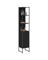 Armoire de salle de bain noir 33x33x185,5 cm bois d'ingénierie | Mobilier & Déco