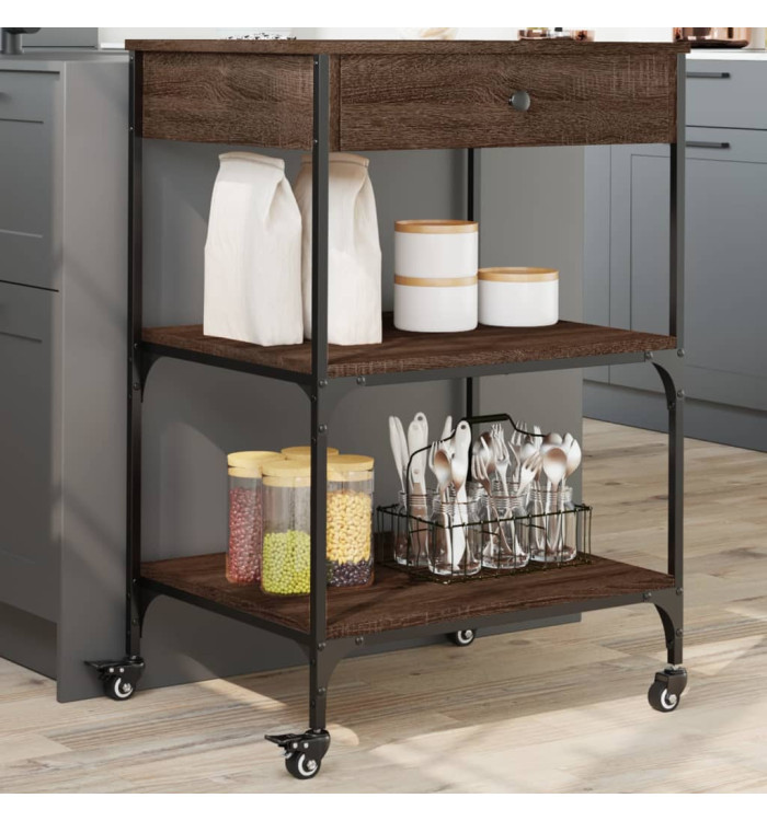 Chariot de cuisine chêne marron 60x48x89,5 cm bois d'ingénierie | Mobilier & Déco