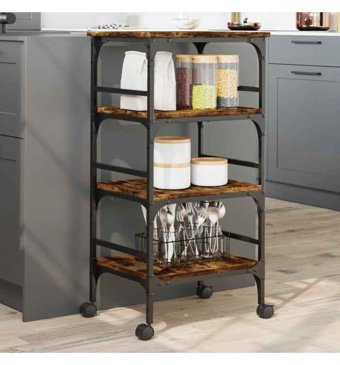 Chariot de cuisine chêne fumé 45x35x89,5 cm bois d'ingénierie | Mobilier & Déco