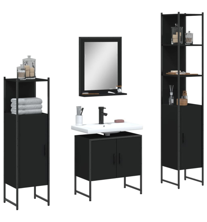 Ensemble d’armoires salle de bain 4 pcs noir bois d'ingénierie | Mobilier & Déco