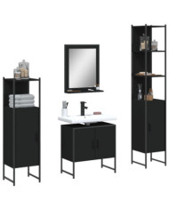 Ensemble d’armoires salle de bain 4 pcs noir bois d'ingénierie | Mobilier & Déco