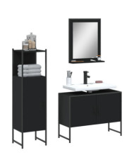 Ensemble d'armoires salle de bain 3 pcs noir bois d'ingénierie | Mobilier & Déco