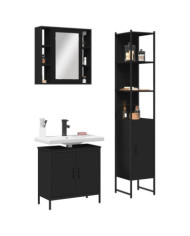 Ensemble d'armoires salle de bain 3 pcs noir bois d'ingénierie | Mobilier & Déco
