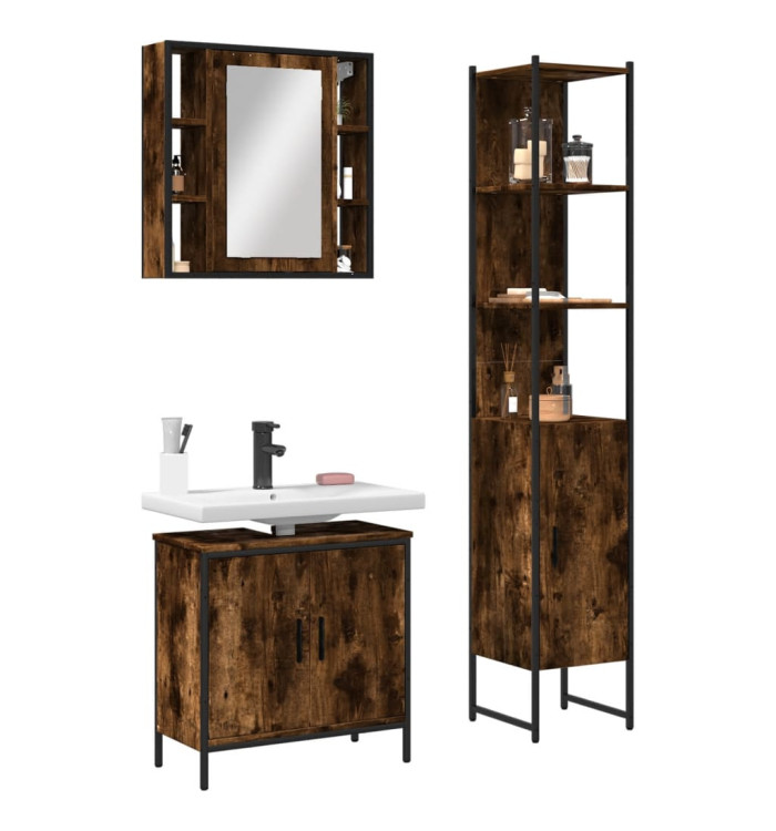 Ensemble d'armoires de salle de bain 3 pcs chêne fumé | Mobilier & Déco