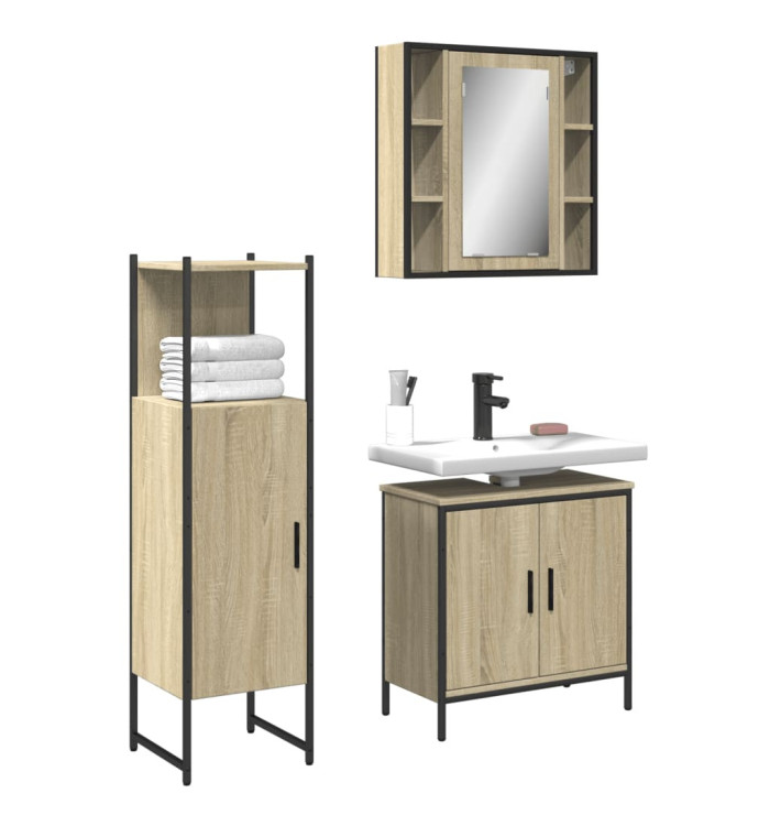 Ensemble d'armoires de salle de bain 3 pcs chêne sonoma | Mobilier & Déco