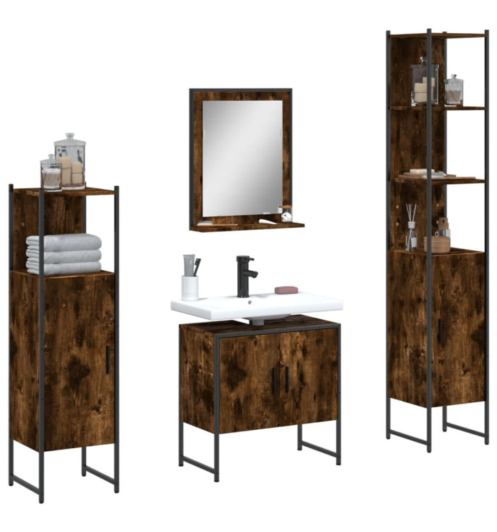 Ensemble d'armoires de salle de bain 4 pcs chêne fumé | Mobilier & Déco