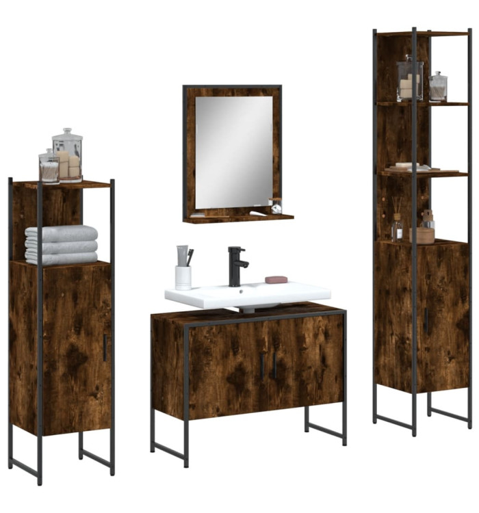 Ensemble d'armoires de salle de bain 4 pcs chêne fumé | Mobilier & Déco