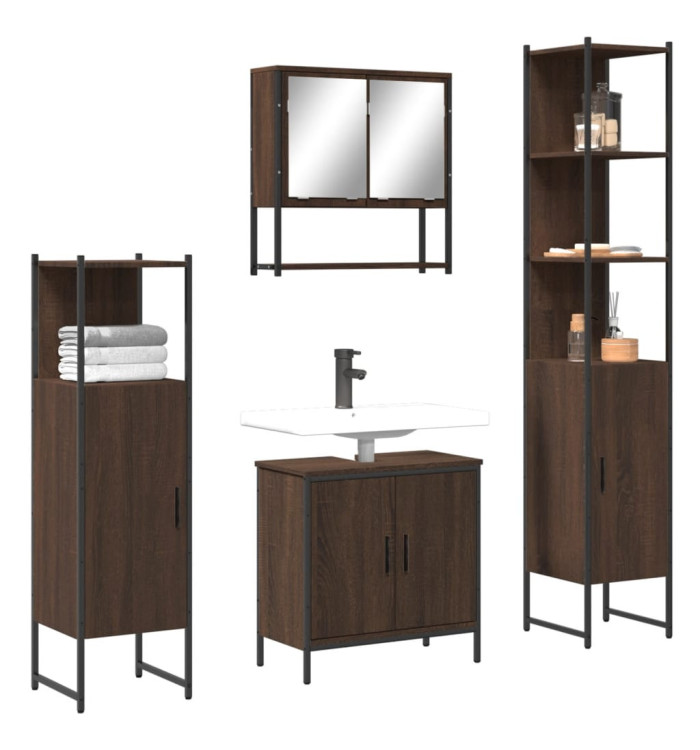 Ensemble de meubles de salle de bain 4 pcs Chêne marron | Mobilier & Déco