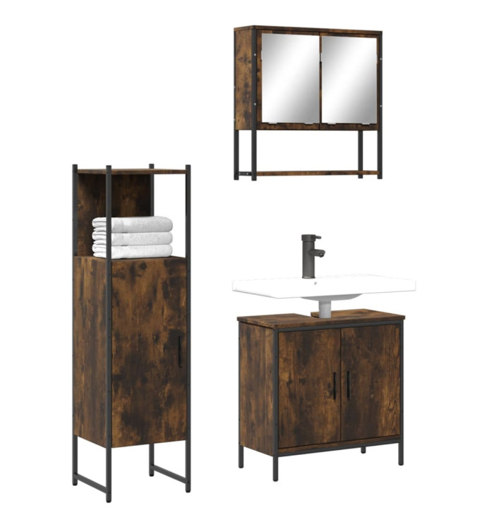 Ensemble de meubles de salle de bain 3 pcs Chêne fumé | Mobilier & Déco
