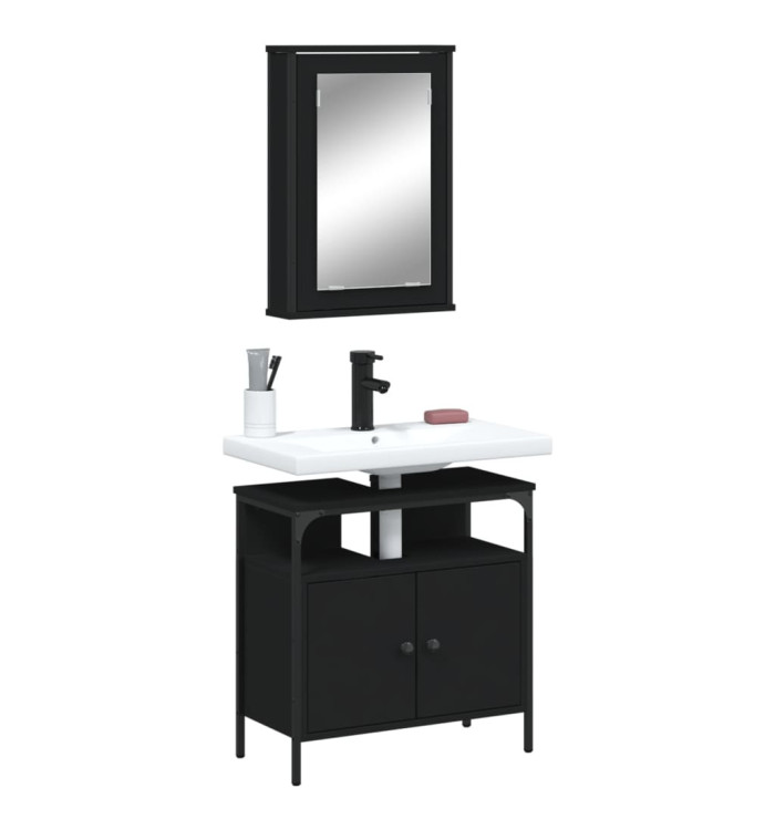 Ensemble de meubles salle de bain 2 pcs noir bois d'ingénierie | Mobilier & Déco