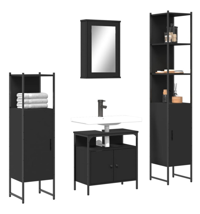 Ensemble de meubles salle de bain 4 pcs noir bois d'ingénierie | Mobilier & Déco