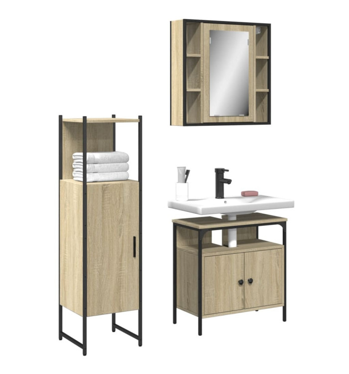 Ensemble d'armoires de salle de bain 3 pcs chêne sonoma | Mobilier & Déco