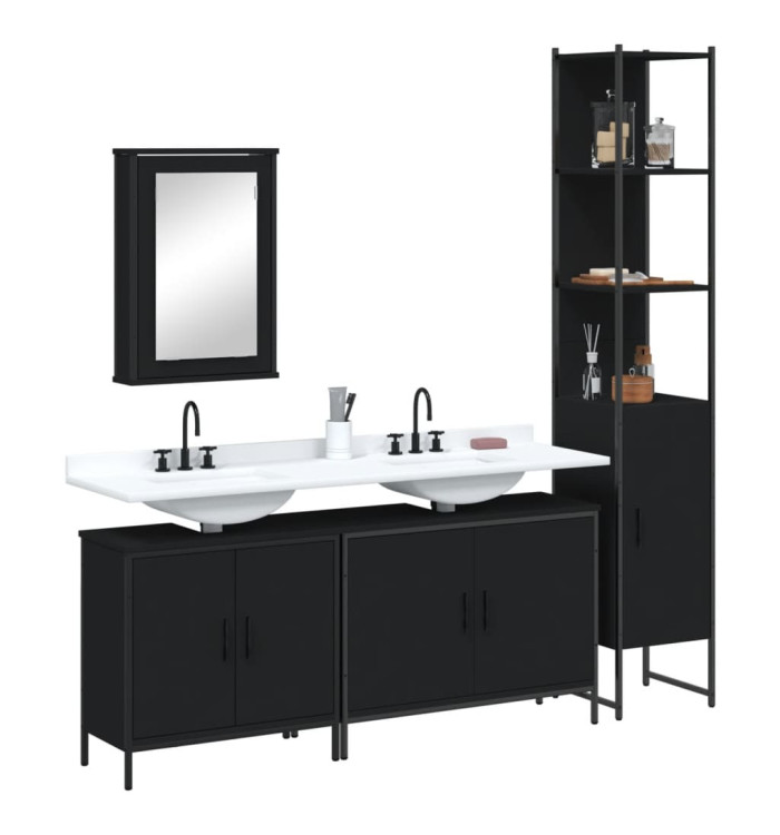 Ensemble de meubles salle de bain 4 pcs noir bois d'ingénierie | Mobilier & Déco