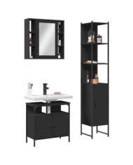 Ensemble d'armoires salle de bain 3 pcs noir bois d'ingénierie | Mobilier & Déco