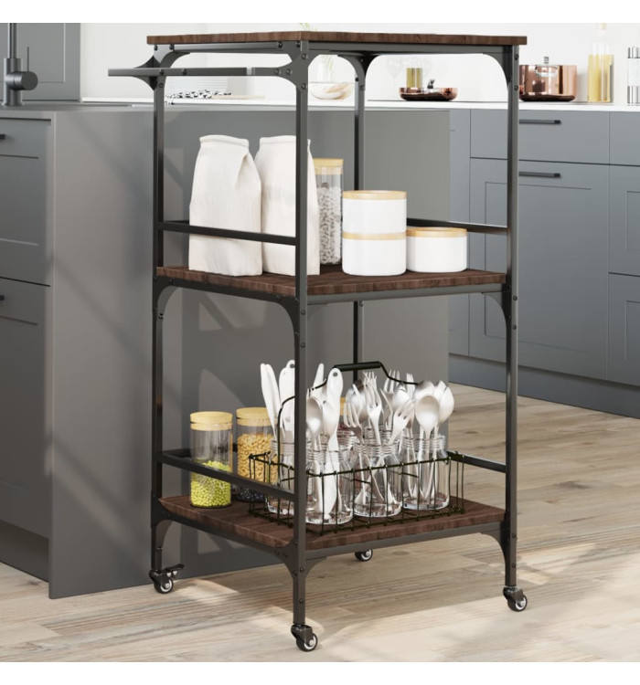 Chariot de cuisine chêne marron 60,5x50x105cm bois d'ingénierie | Mobilier & Déco