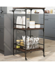 Chariot de cuisine chêne marron 60,5x50x105cm bois d'ingénierie | Mobilier & Déco