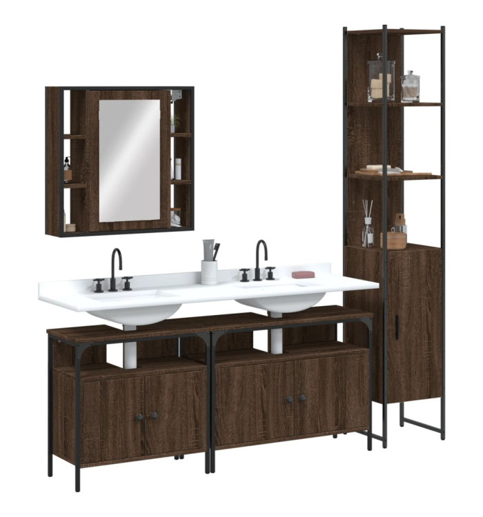 Ensemble d'armoires de salle de bain 4 pcs chêne marron | Mobilier & Déco