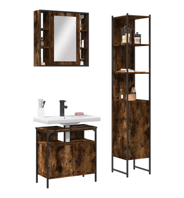 Ensemble d'armoires de salle de bain 3 pcs chêne fumé | Mobilier & Déco