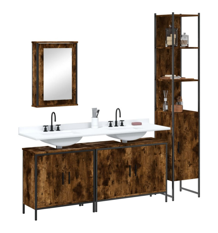 Ensemble de meubles de salle de bain 4 pcs Chêne fumé Bois | Mobilier & Déco