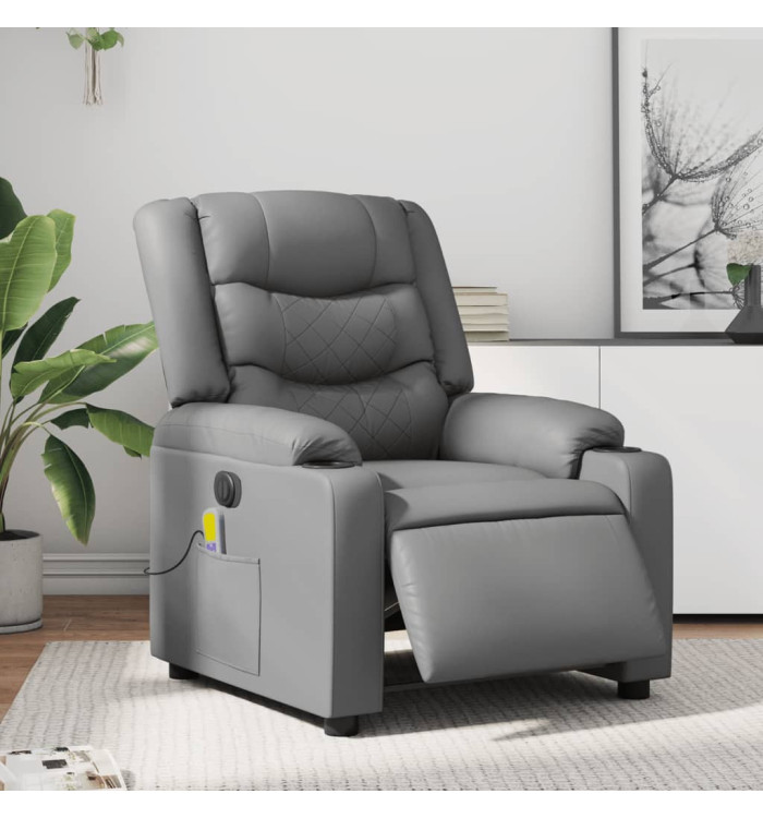 Fauteuil de massage inclinable électrique gris similicuir | Mobilier & Déco