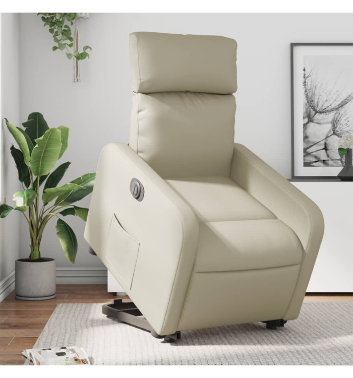 Fauteuil inclinable électrique crème similicuir | Mobilier & Déco