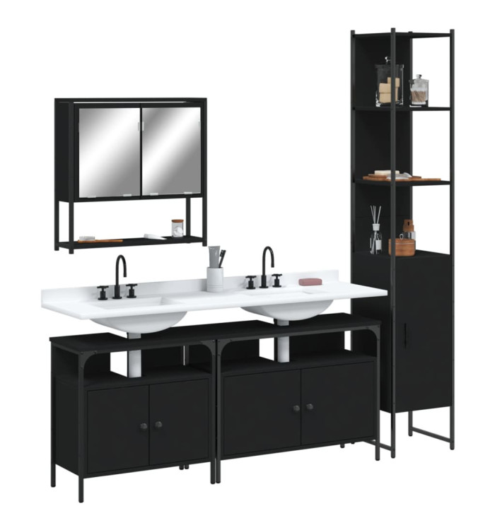 Ensemble de meubles salle de bain 4 pcs noir bois d'ingénierie | Mobilier & Déco