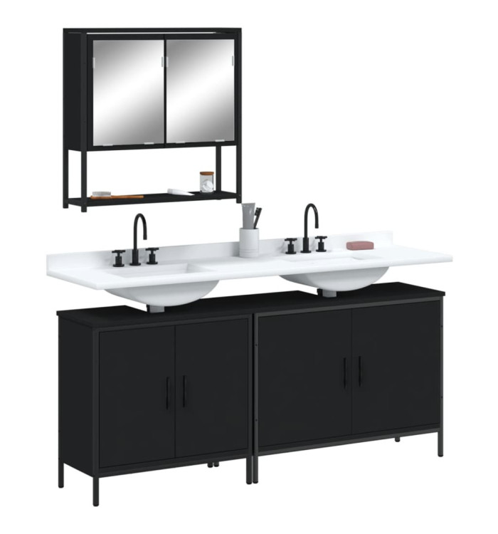 Ensemble de meubles salle de bain 3 pcs noir bois d'ingénierie | Mobilier & Déco