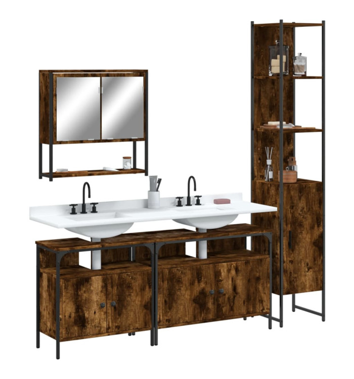 Ensemble de meubles de salle de bain 4 pcs Chêne fumé Bois | Mobilier & Déco