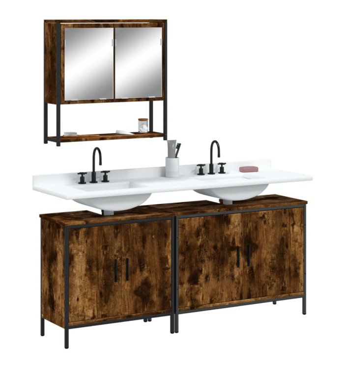 Ensemble de meubles de salle de bain 3 pcs Chêne fumé | Mobilier & Déco