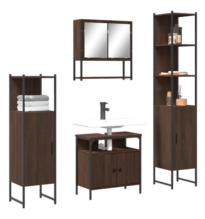 Ensemble de meubles de salle de bain 4 pcs Chêne marron | Mobilier & Déco