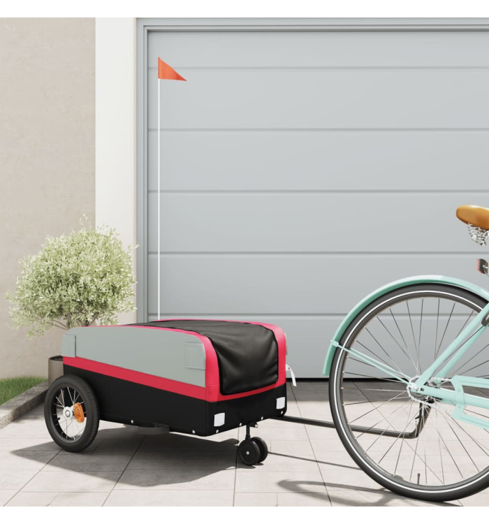 Remorque de vélo noir et rouge 30 kg fer | Mobilier & Déco