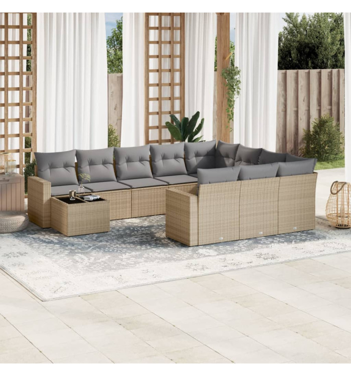 Salon de jardin 11 pcs avec coussins beige résine tressée | Mobilier & Déco