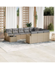 Salon de jardin 11 pcs avec coussins beige résine tressée | Mobilier & Déco