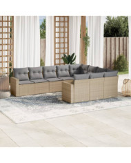 Salon de jardin avec coussins 10 pcs beige résine tressée | Mobilier & Déco