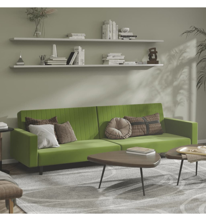 Canapé-lit à 2 places vert clair velours | Mobilier & Déco
