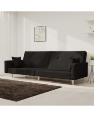 Canapé-lit à 2 places avec deux oreillers noir tissu | Mobilier & Déco