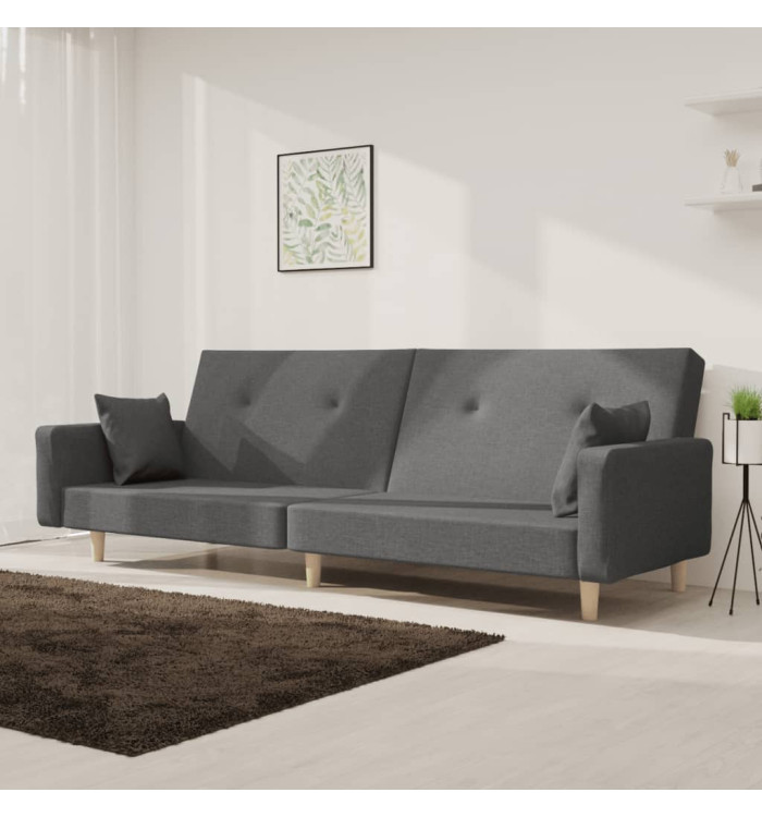 Canapé-lit à 2 places avec deux oreillers gris clair tissu | Mobilier & Déco