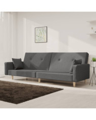 Canapé-lit à 2 places avec deux oreillers gris clair tissu | Mobilier & Déco