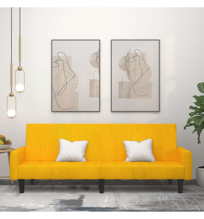 Canapé-lit 2 places jaune velours | Mobilier & Déco
