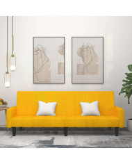 Canapé-lit 2 places jaune velours | Mobilier & Déco