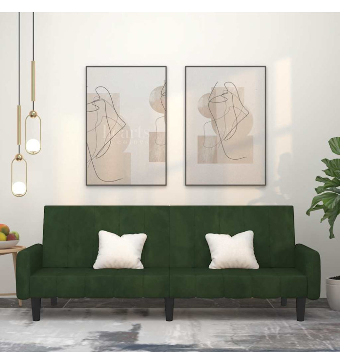 Canapé-lit à 2 places vert foncé velours | Mobilier & Déco