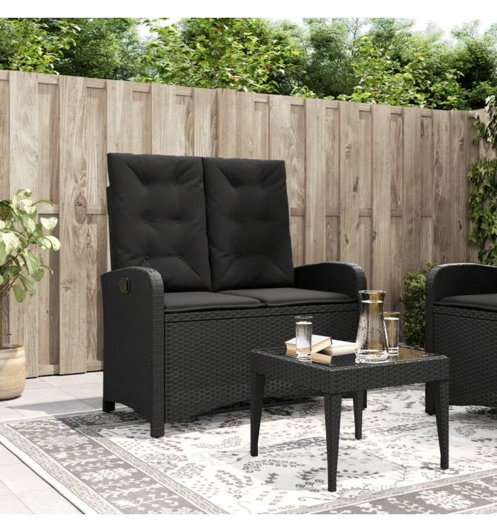 Banc inclinable de jardin avec coussins noir résine tressée | Mobilier & Déco