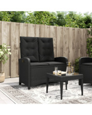 Banc inclinable de jardin avec coussins noir résine tressée | Mobilier & Déco