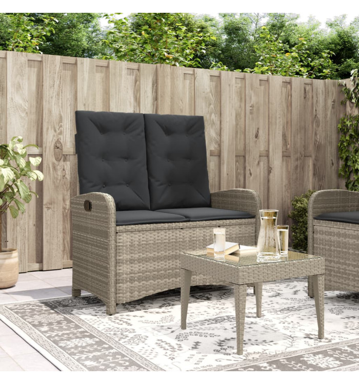 Banc inclinable de jardin et coussins gris clair résine tressée | Mobilier & Déco