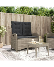 Banc inclinable de jardin et coussins gris clair résine tressée | Mobilier & Déco